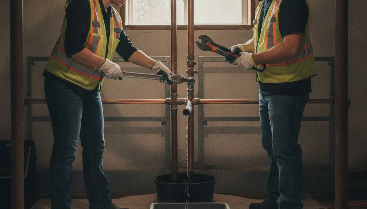 Emergency plumber repairing burst pipe in Naperville, IL home