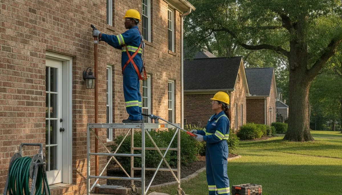 Naperville, IL plumbing repair technician servicing a residential pipe leak