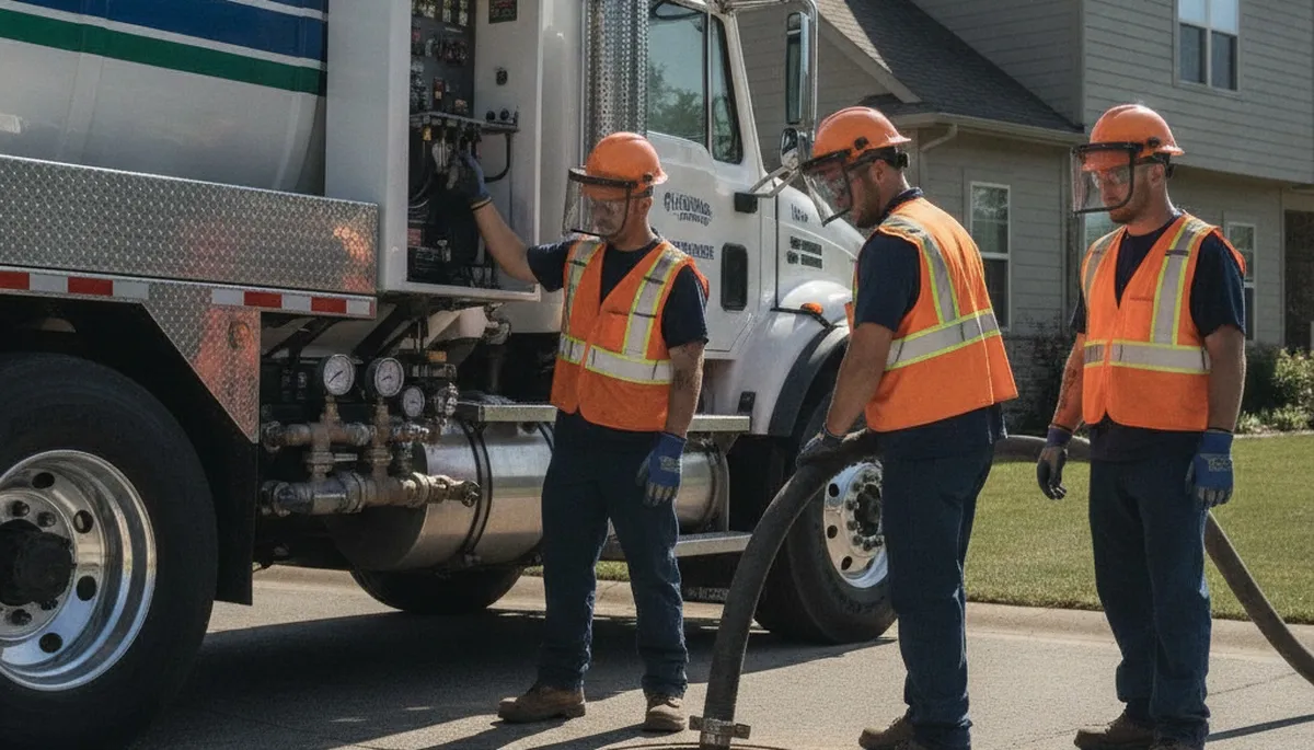 Septic pumping service truck for Naperville, IL homes with On Call Plumbers team