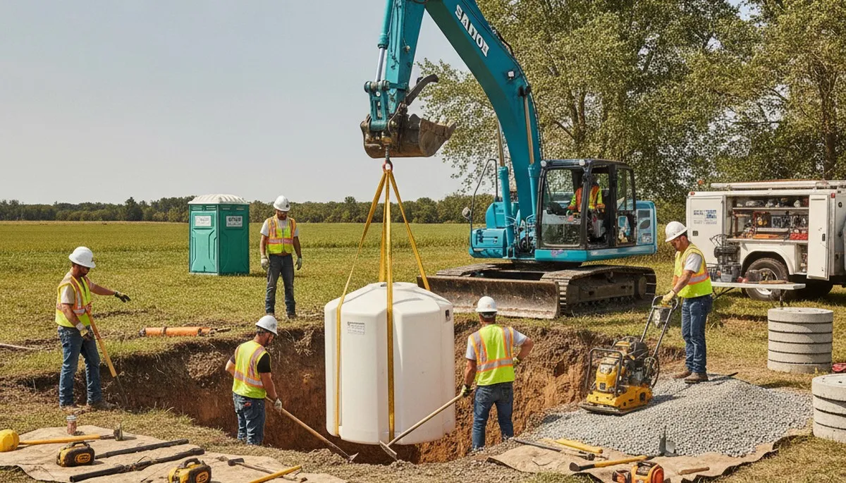 Naperville, IL plumbers installing a septic tank for a home service project
