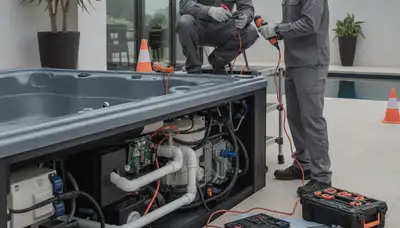 Spa repair technician servicing a home spa in Naperville, IL for year-round performance