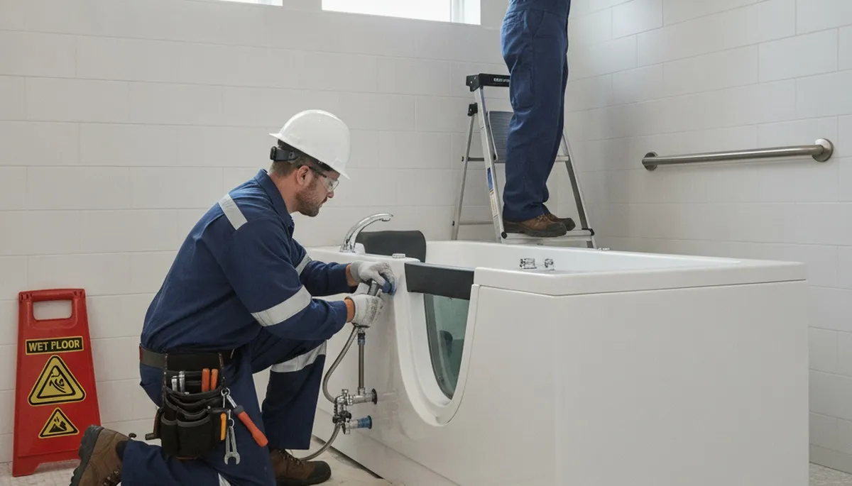 Naperville IL plumber installing a walk-in tub for safer home bathing
